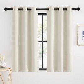 KGORGE Blackout Curtains with Eyelets, 2 Pieces, Panel Curtain, Opaque Thermal Curtain, Short Curtains, Kitchen/Bathroom Window, 90 x 90 cm (H x W), Light Beige