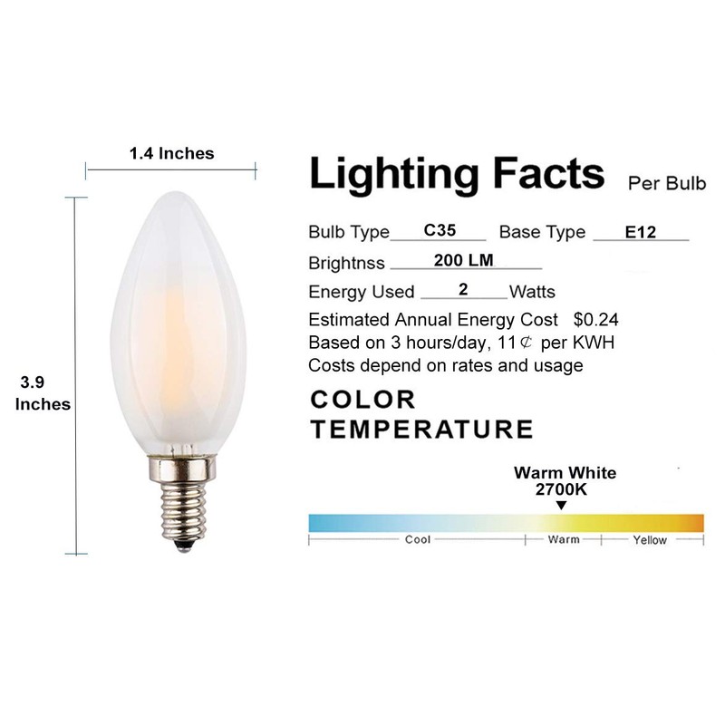 OPALRAY C35 2W (25W Incandescent Equivalent) Torpedo Tip Candelabra LED