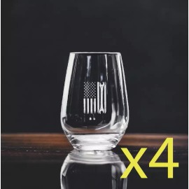 Unmarked American Flag Stemless Wine Glasses x4 Premium 15 Oz Personalize Wrench USA NEW