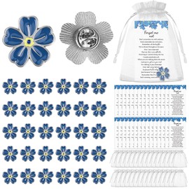 Forget Me Not Memorial Pin Flower Lapel Brooch Funeral Favor with Memorial Poem Cards and Organza Bags for Memorial Remembrance Presents (10)