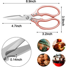 CGBE Kitchen Scissors, Stainless Steel Household Scissors, Heavy Duty, Dishwasher Safe, All-Purpose Scissors, Sharp Cooking Scissors for Kitchen, Chicken, Poultry, Fish, Meat, Herb Silver, Pink Gold