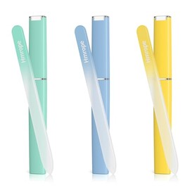 Hmrope 3 Pack Crystal Glass Nail File with Case, Professional Nano Glass Nail Files for Natural Nails, Etched Nail Filer Double-Sided Fingernail Files