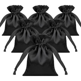 TopTie 50 PCS Black Satin Gift Bags 4x6 Inches, Jewelry Bags with Drawstrings, Party Favors