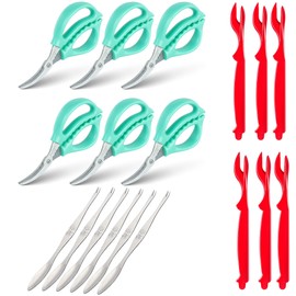 6-piece crab crackers, crab leg scissors -king crab legs scissors-Seafood Scissors/Shears and 6-Piece crab forks/picks - 6 Lobster Shellers set of 18 Piece