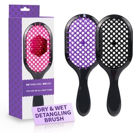 Detangling Brush,2 Pack Detangler Brush, Gentle & Effective Detangling on Wet or Dry Fragile Hair Types,Ultra-light, Detangling Brsuh ventilated and antistatic hairbrush (Black+purple)