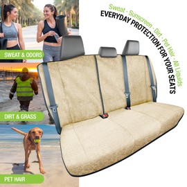 Season Guard Back Seat Towel Seat Cover for Cars; Great for After Gym Workouts, Dogs, and Outdoor Activities; Universal Fit for Cars SUVs Vans Trucks, EZ fit, Non Slip Grip, Tan