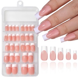 120 Pcs French Tips Press on Nails Medium Almond Fake Nails 12 Size White Tips False Nails Full Cover Acrylic Glue on Nails Nude Stick on Nails Press ons Fingernail & Adhesive Tab for Women
