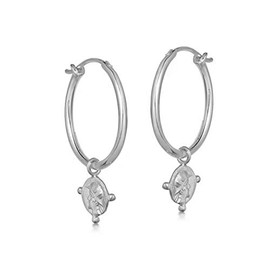 Brandlinger® Atelier Creole Gold Earrings with Coin Pendant, Made of Gold-Plated 925 Sterling Silver. Gold Earrings with 18 mm Diameter, Silver, silver