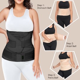 Gepoetry 3 in 1 Postpartum Belly Band Wrap Support Recovery Girdles Abdominer Binder Post Surgery Belly&Waist&Pelvis Support Belt & Back Brace(Black, Small/Medium)