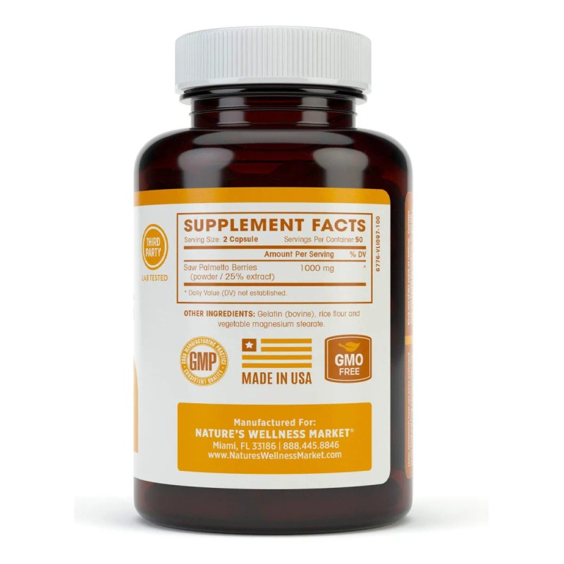 Nature's Wellness Saw Palmetto Suplemento Próstata 100 Caps