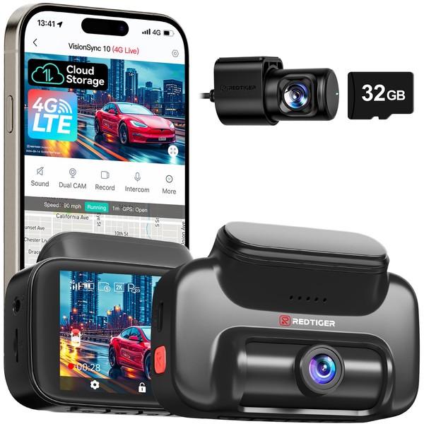 REDTIGER REDTIGER 4G LTE Dash Cam Front and Rear,Remote Live