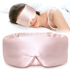 LitBear LitBear Silk Sleep Mask for Side Sleeper, Eye Mask Sleeping for Women Men 100% 22 Momme Pure Mulberry Silk, Face-Hugging Padded Silk Eye Cover for Sleeping with Adjustable Band (Pink)