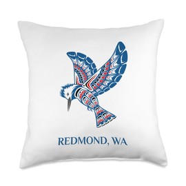 Redmond WA PNW Native American Kingfisher Bird Redmond Washington Native American Kingfisher Bird Throw Pillow, 18x18, Multicolor