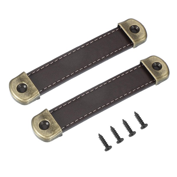 PATIKIL 4.4" Leather Drawer Pulls with Iron Sheet, 2 Pcs