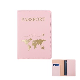 FuninCrea Passport Holder, PU Leather Passport Cover, Travel Wallet with Multiple Slots, Slim Passport Wallet with Golden Pattern for Passport, Business Cards, Credit Cards, pink, Modern