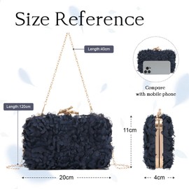 Syrads Flower Handbag Clutch Evening Bag Floral Purses with Chain for Wedding,Blue