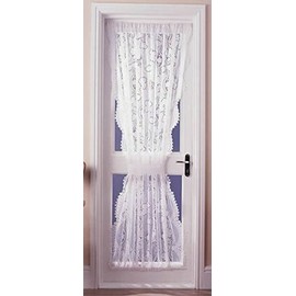 The Textile House Andrea Lace Net Curtain Door Panel in White - 54" Wide x 72" Drop - Free Tieback