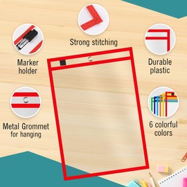 EXTRIC Dry Erase Pockets, 24 Plastic Paper Sleeves, Assorted Color Plastic Sleeves, Homeschool Dry Erase Pocket Sleeves for School or Work Order Plastic Sleeves