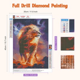 NAIMOER Lion Diamond Painting Kits for Adults Children, 5D Diamond Painting Lion Pictures Adults, Diamond Painting Animals Pictures Children Painting Set for Home Decor 30 x 40 cm