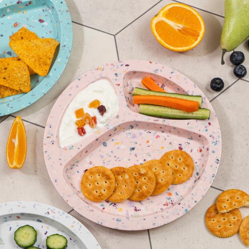 Bzyoo 9-Inch Melamine Divided Plates – 3-Section Portion Control Plates,
