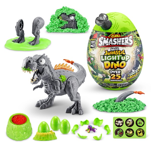 Smashers Mega Jurassic Light Up Dino Egg by ZURU, T-Rex, Collectible Egg with Over 25 Surprises, Volcano, Fossil Toy, Dinosaur Toys, T-Rex Toy for Boys and Kids, (T-Rex)