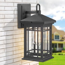 Outdoor Porch Lights Wall Mount, 12.4 Inch Outdoor Wall Lantern With E26 Sockets & Seeded Glass, Classic Exterior Lighting Fixtures, Waterproof Porch Light Fixtures For Garage (Bulbs Not Include)