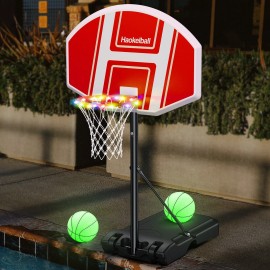 Portable Basketball Hoop 5.5-6.1Ft Height Adjustable LED Poolside Gift for Kids