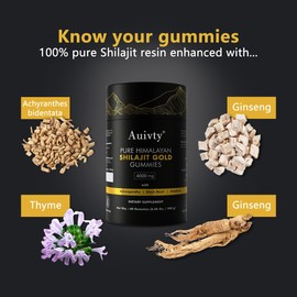 Auivty Himalayan Shilajit Gold Gummies – Pure Shilajit Supplement from 18,000 ft Himalayas, Natural Energy & Vitality Booster, Lab-Tested Premium Quality