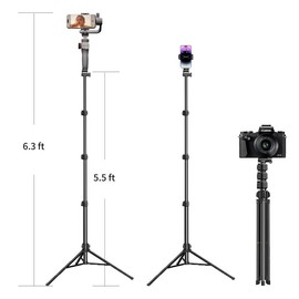 6.3ft Adjustable Tripod Stand for gimbals,phones,cameras, Extendable Height with Phone Holder