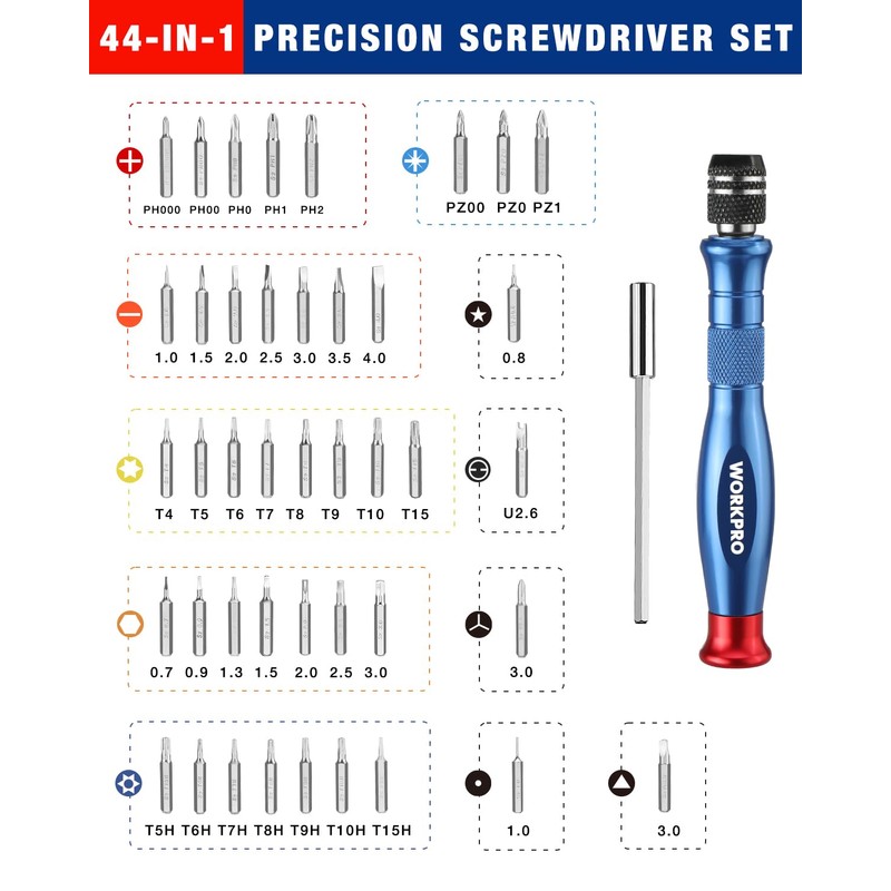 WORKPRO Precision Screwdriver Sets, 44-in-1 Multi-Bit Manual Screwdriver Set, Mini