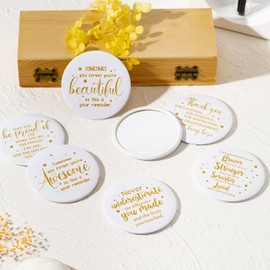Y1tvei Inspirational Compact Mirror Bulk - 36Pcs White Gold Mini Portable Round Pocket Purse Makeup Mirrors, Sometimes You Forget You're Awesome Gift for Women Lover Coworker Friends Party Favors