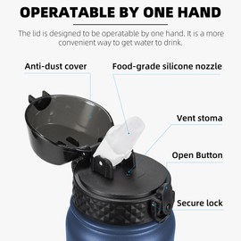 Fanhaw 32 oz Insulated Stainless Steel Water Bottle with Straw Lid, Leakproof Sports Bottle for Men, Women & Teens (Navy Blue)