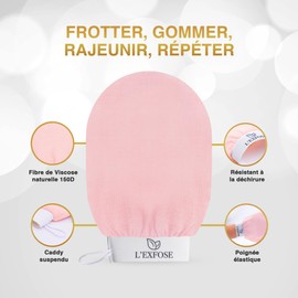 L'Exfose 2 x Body Exfoliating Glove - Kessa Glove, Natural Viscose Body and Face Scrub - Removes Dead Skin Cells and Moisturizes - Pleasant Spa Feeling