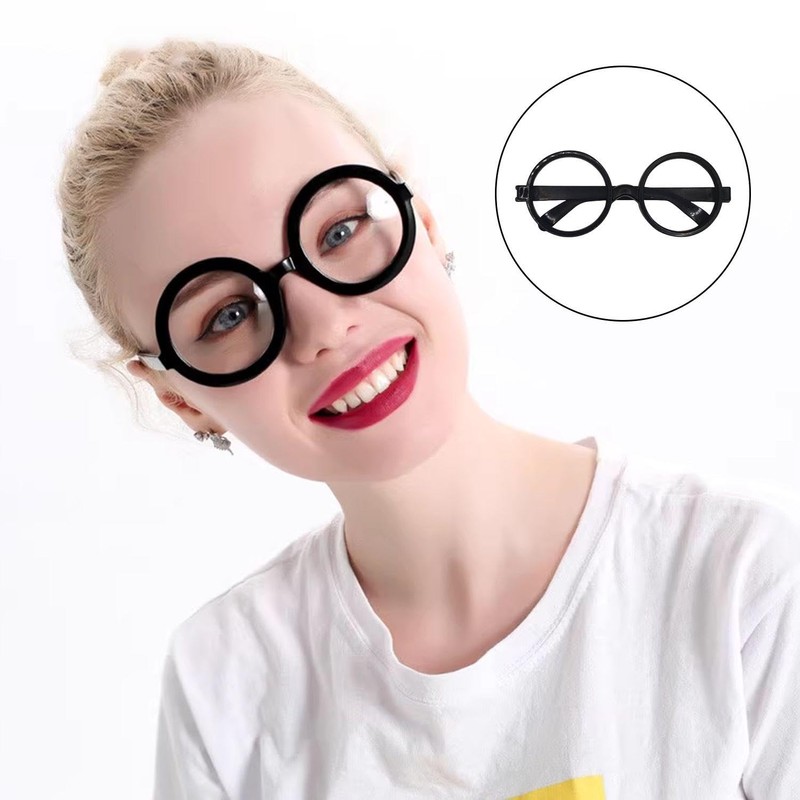 LSYYSL 4 Pieces Black Round Glasses, Nerdy Glasses, Fun Retro
