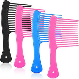 Romooa 4 Pieces Wide Tooth Combs, Hair Detangling Jumbo Rake Comb for Thick Long Curly Hair, Mixed Colors