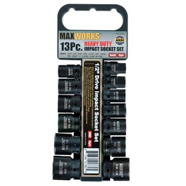 MaxWorks 80780 13-Piece 1/2" Drive SAE Impact Socket Set With Laser Etched Size Marking Chrome Molybdenum Steel