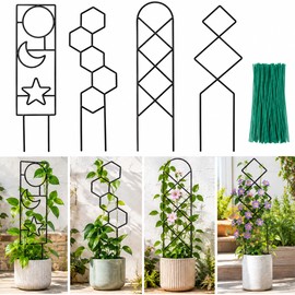 Metal Plant Trellis for Climbing Plants – Decorative Garden Stake Support with 14 Style Options for Potted Flowers & Vines