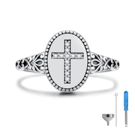 sagrence 925 Sterling Silver Cross Cremation Ring for Ashes Memorial Urn Ring Christian Cross Memorial Jewelry Sympathy Remembrance Gift (9)