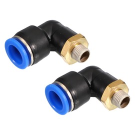 PATIKIL 1/8" Push to Connect Fitting, 2 Pack PT Male Thread 90 Degree Connect 12mm Tubing Elbow and Straight Combination Air Tube Fitting Pneumatic Quick Connect Adapter, Blue