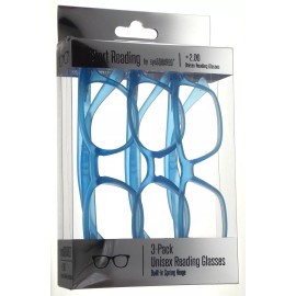 eyesquared Start Reading EyeSquared +2.00 Unisex Reading Glasses Blue 3 Pack Spring Hinge