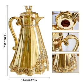 Luxury Arabic Style Insulated Thermal Coffee Carafe,34 oz,Coffee Pot,Arabian Style Vacuum Thermal Carafe Insulated Flask for Tea and Hot Cold Drink,Moving and housewarming blessings (Gold)