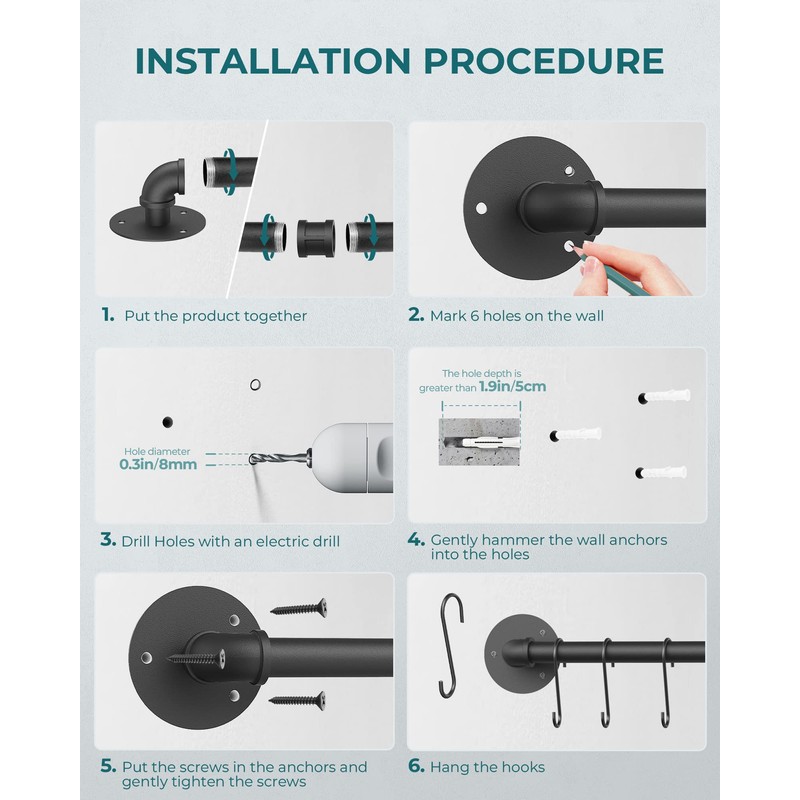 OROPY 38 inch Pot Bar Rack Wall Mounted Detachable Pans