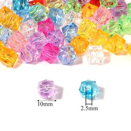 300pcs 10mm Multicolor Clear Cube Crystal Beads Square Acrylic Bead Bulk Faceted Spacer Beads Loose Glass Beads for Jewelry Making DIY Crafts Home Decoration