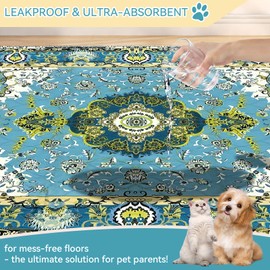 Washable Dog Pee Pads, DAMIROON 2 Pack - 18 x 24 Inches Waterproof Non-Slip Rug with Fast Absorbent, Reusable Puppy Pad for Training Travel Whelping Housebreaking Incontinence Crate - Teal