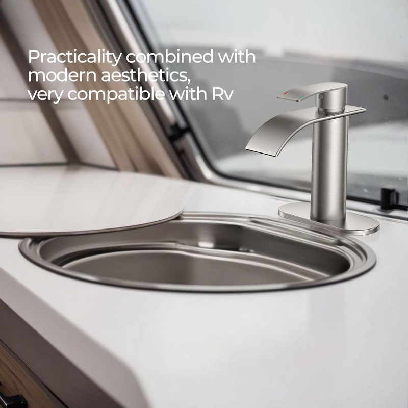 FORIOUS Waterfall Bathroom Faucet 1 Hole, Brushed Nickel Single Handle