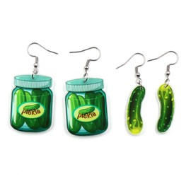 Pickle Earrings Funny Pickle Jewelry Cucumber Earrings,Weird Acrylic Drop Dangle Earrings for Snack Bar Worker,Food Loverand women-2 PCS
