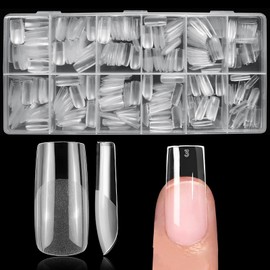 AddFavor Medium Square Nail Tips, 300pcs Gel Nail Tips Square Medium Fake Nails, Full Cover Clear 15 Size Acrylic Nails Tips for Nail Extensions, Press on Nails Making, 12 Sizes