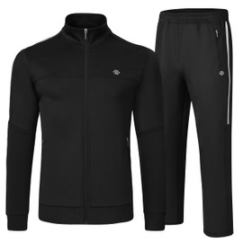 MoFiz Men's Tracksuits Set Sports Running Sweatsuit Long Sleeve Full Zipper 2 Piece Outfits Athletic Casual Wear New Black 2XL