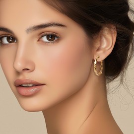 Jean Beau Gold Plated Hoop Twisted Circle Earrings for Women, Trendy Statement Huggie Hypoallergenic Earing Jewelry Prom Gift