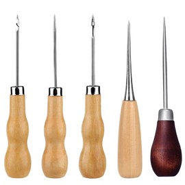 Awl Tool Leather Puncher with Wooden Handle Awl Tool for Sewing Leather Needle Wooden Handle Hole Punch Pack of 5 Leather Tool for Home Repair Woodwork Tailoring Leather Work Punching DIY Tool